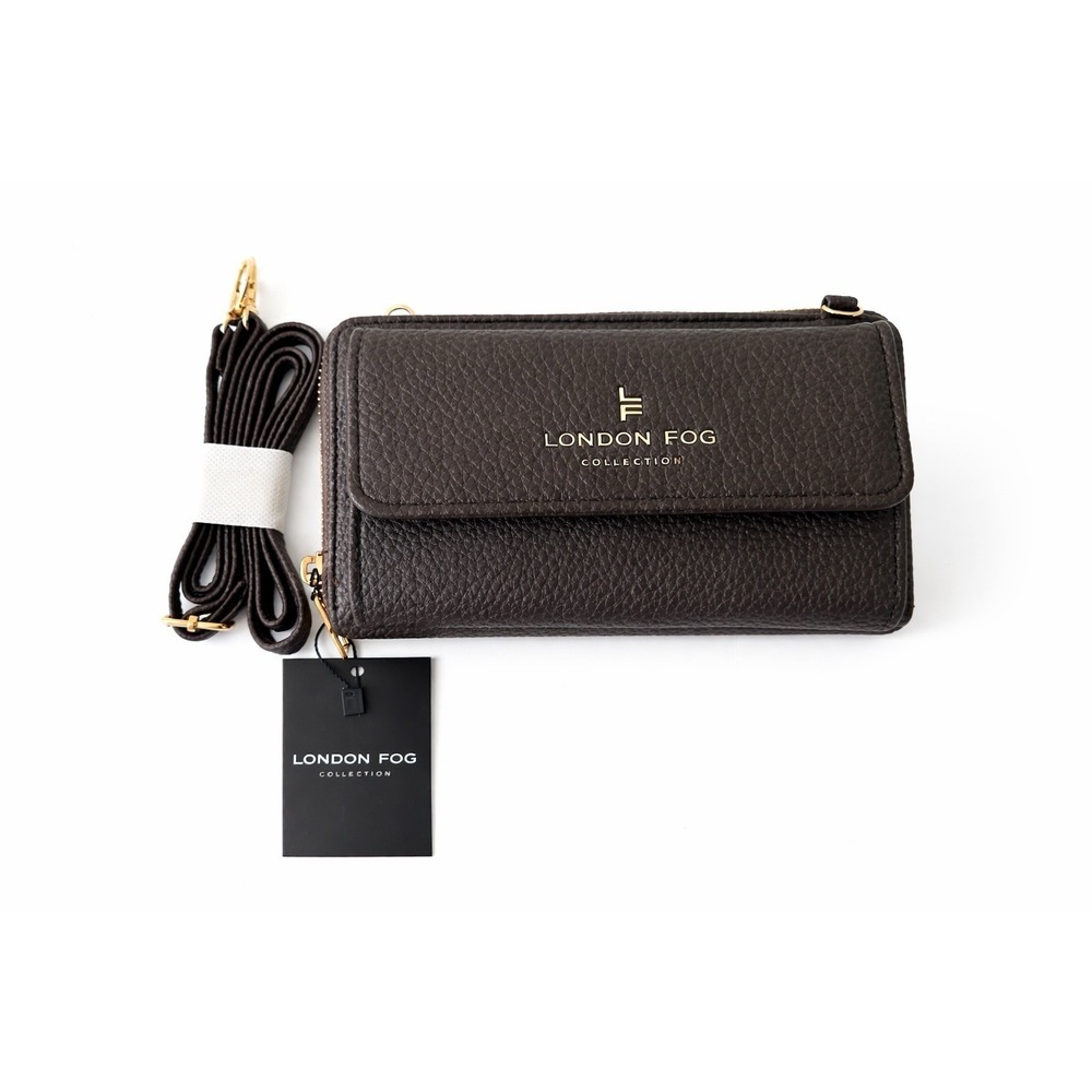 London Fog Wristlet Pebbled Black Faux Leather Daisy